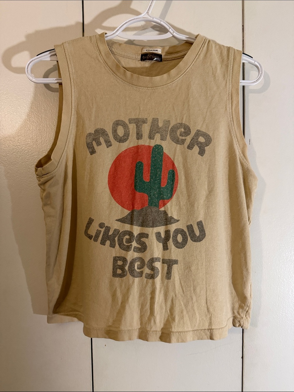 MOTHER Tan Tank Top with Green Cactus and Red Sun Graphic